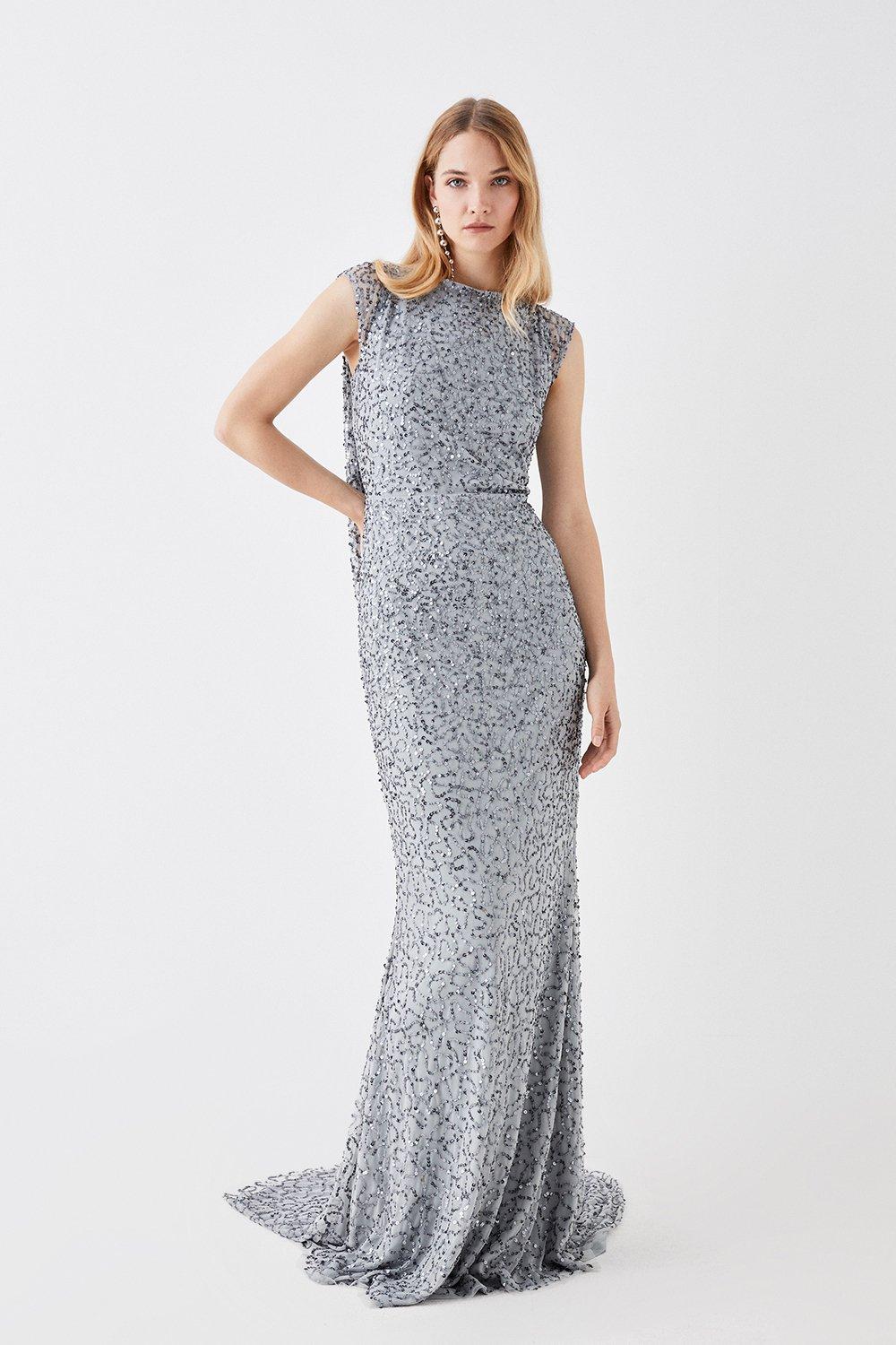 Dresses Draped Cowl Back Sequin Black Tie Maxi Dress Coast